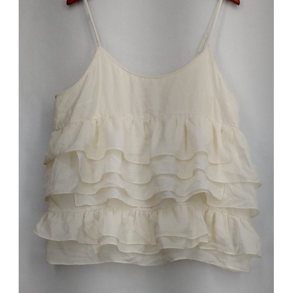 Who What Wear Tops - Ivory silk like material tiered ruffle blouse